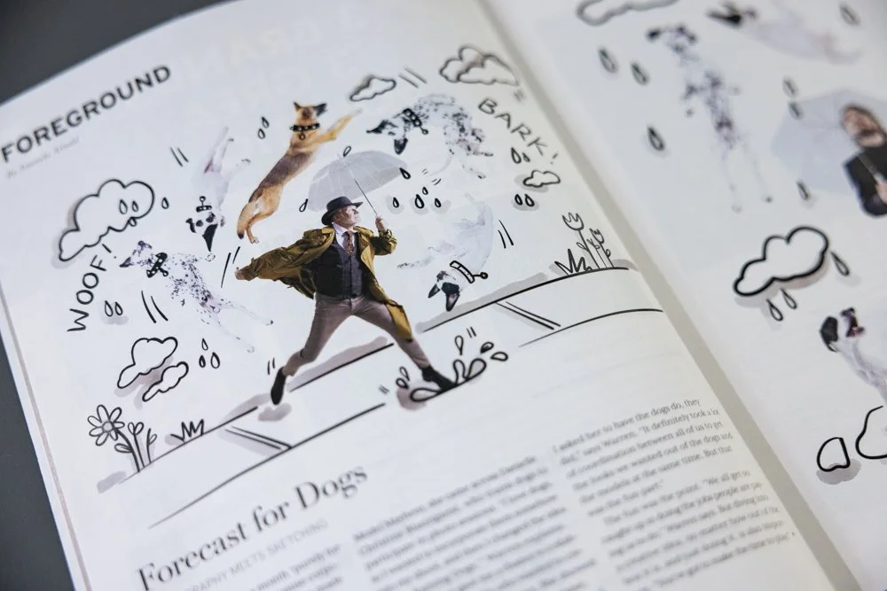  composite photograph combining dogs, illustration and models 