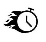 A stopwatch with flames, indicating speed or urgency.