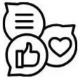 Speech bubbles with a thumbs-up icon and a heart icon