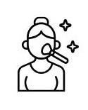 Line drawing of a woman with glasses and a bun, smiling with sparkles around her head.