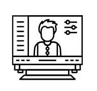 Line drawing of a person on a computer screen with editing controls