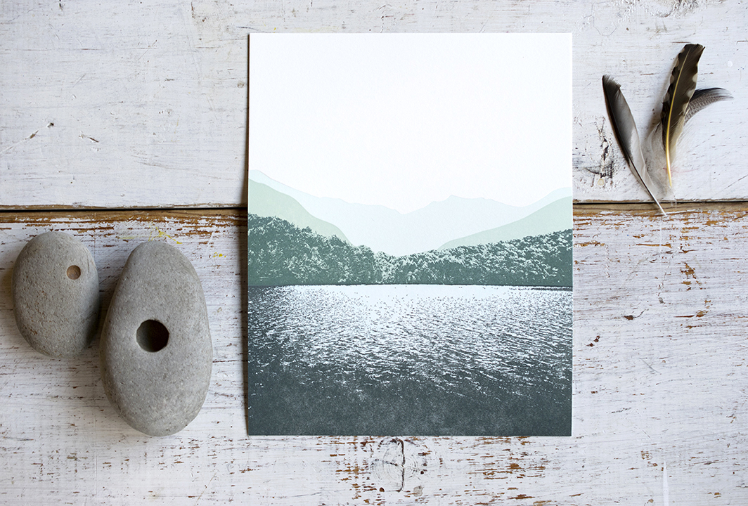 8x10 Mountain Lake Print : Letterpress Printed