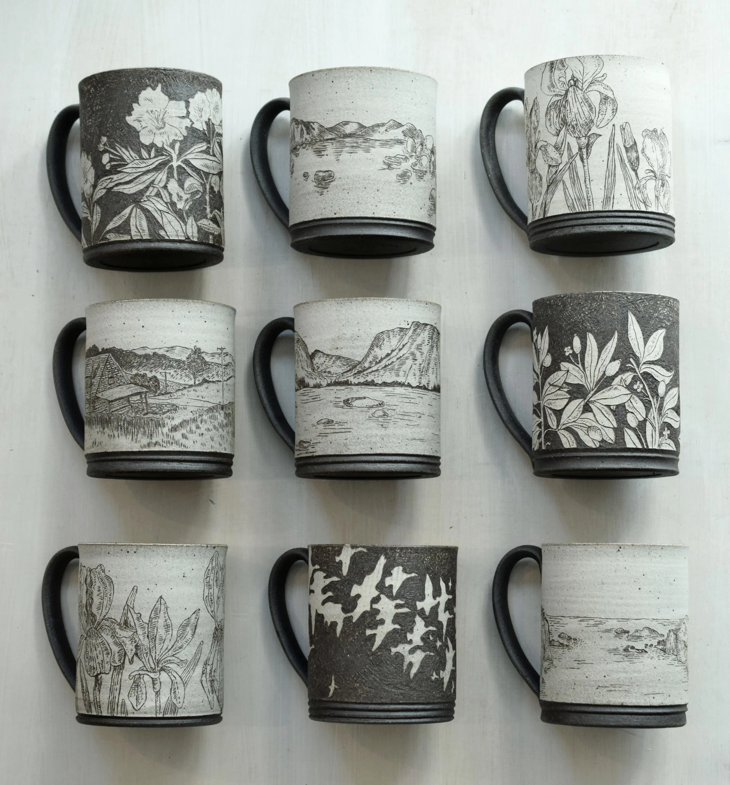 Landscape and floral mugs made for @penlandgallery in collaboration with @flmceramics for our show &lsquo;Tread Lightly&rsquo; which opens later this summer.