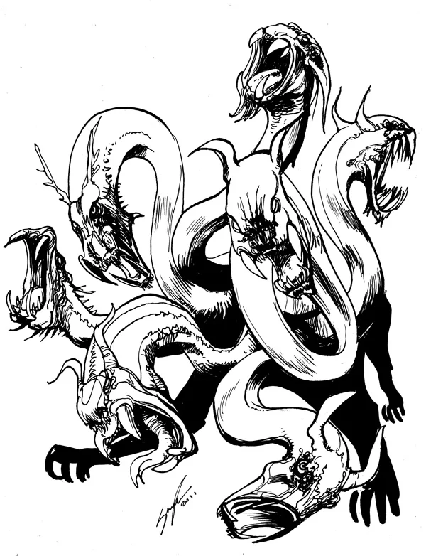 A Couple of Dinosaurs and a monster