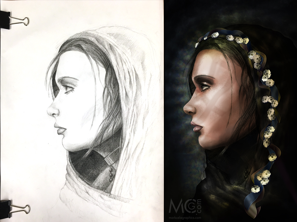 Annunciation - Original (L), Finished Illustration (R)