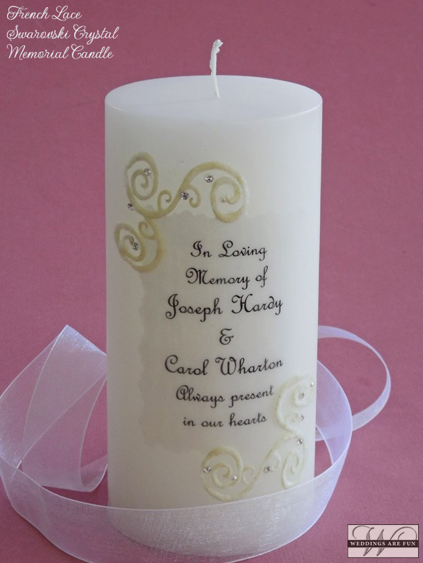  Holds the names of up to 2 loved ones.&nbsp;Personalization includes:&nbsp; "In Loving Memory of Name(s) who&nbsp; are &nbsp;present in our hearts." &nbsp;Memorial candles also make nice gifts for family members to remember their loved ones. 