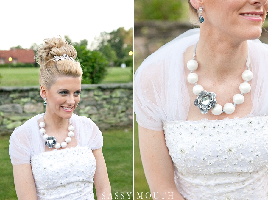 bride with gumball necklace