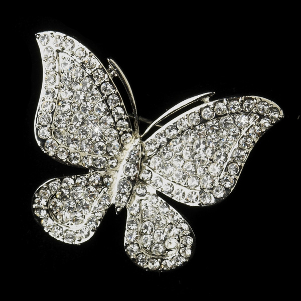 Antique Silver Rhinestone Butterfly Bridal Brooch