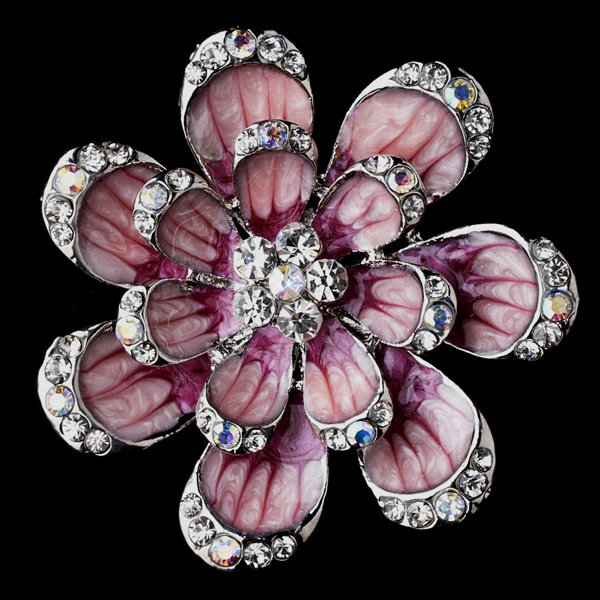 Sparkling Pink & Silver Flower Brooch