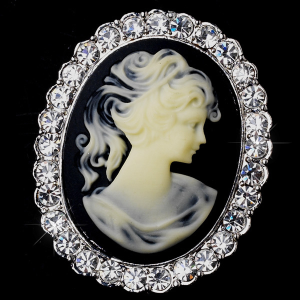 Elegant Cameo & Rhinestones Brooch