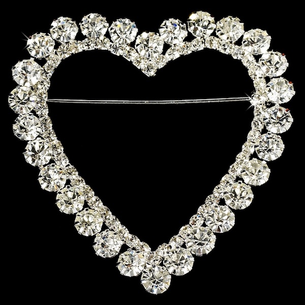 Silver Heart Romance Rhinestone Bridal Brooch