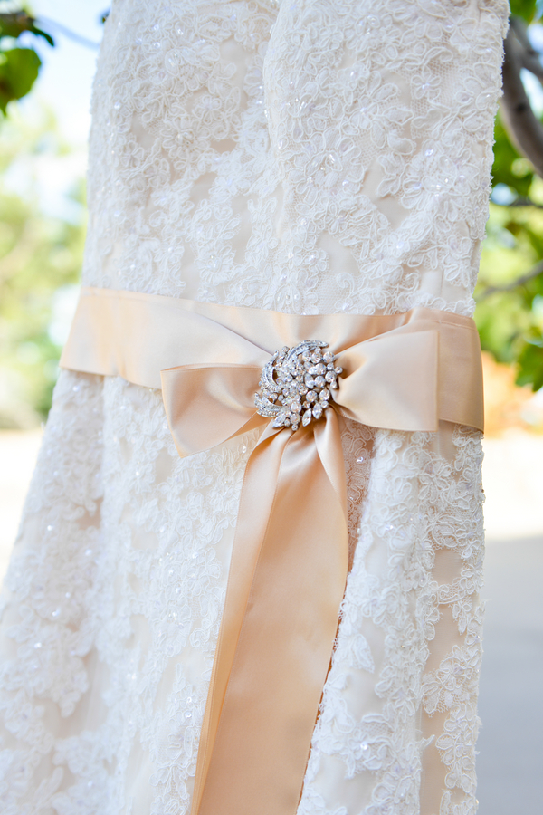 Gorgeous Wedding Gown with brooch on sash | zoo wedding | photo by Trystan Photography