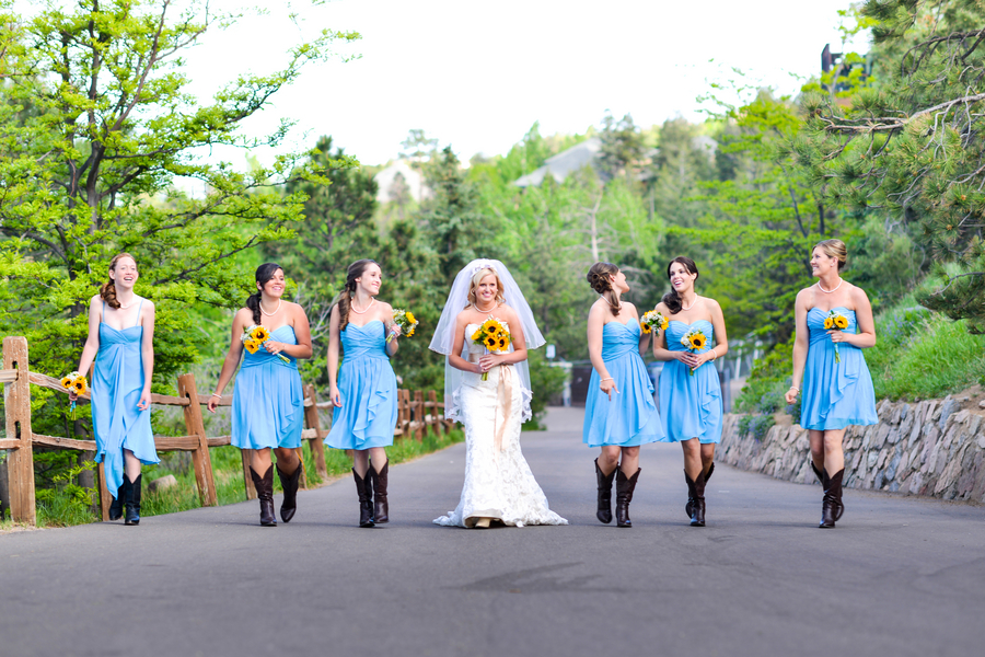 Wedding Party and Bride in Boots | Cheyenne Mountain Zoo wedding | photo by Trystan Photography