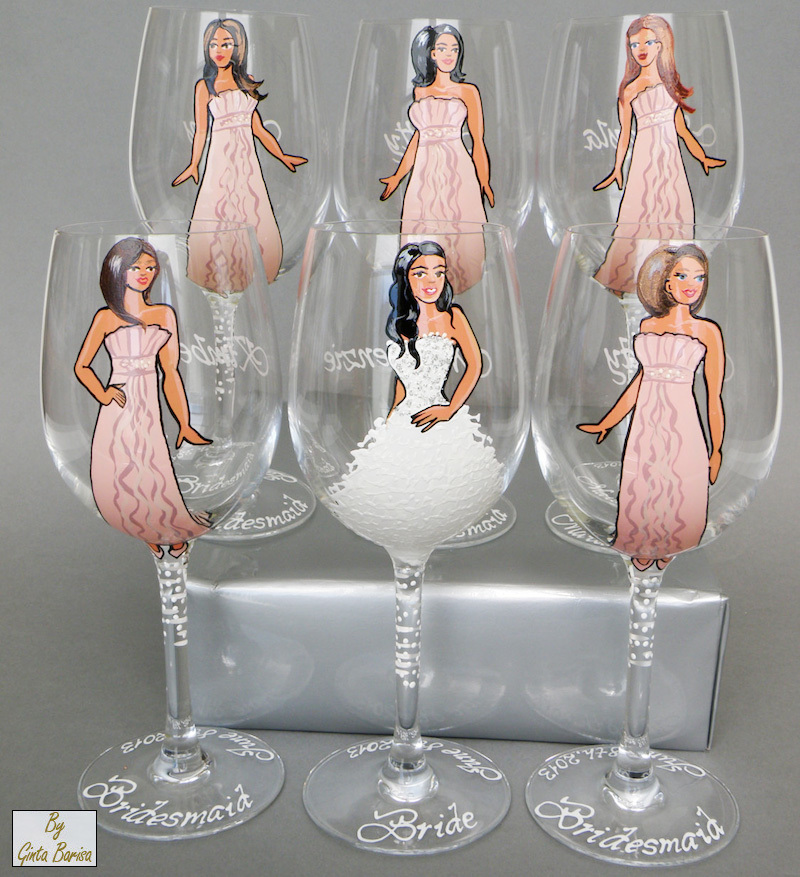Personalised bridesmaid gift wine glass hand painted bridal shower 