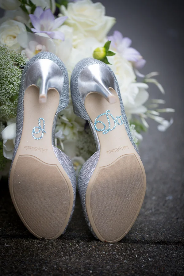 Silver Wedding Shoes with I Do Rhinestone Stickers | photo by Portrait Design by Shanti