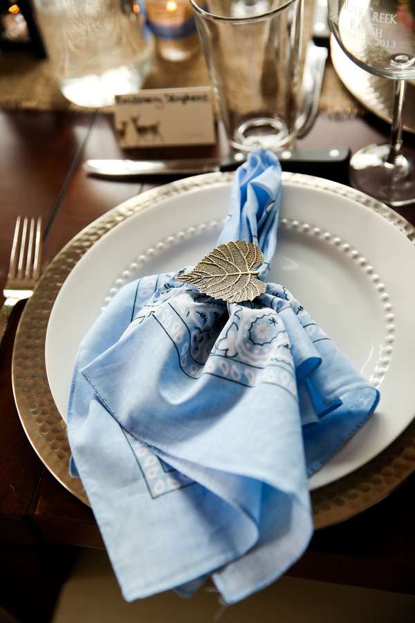  Blue Cornflower Bandanas for napkins at a Rustic Barn Wedding in Utah | Pepper Nix Photography 