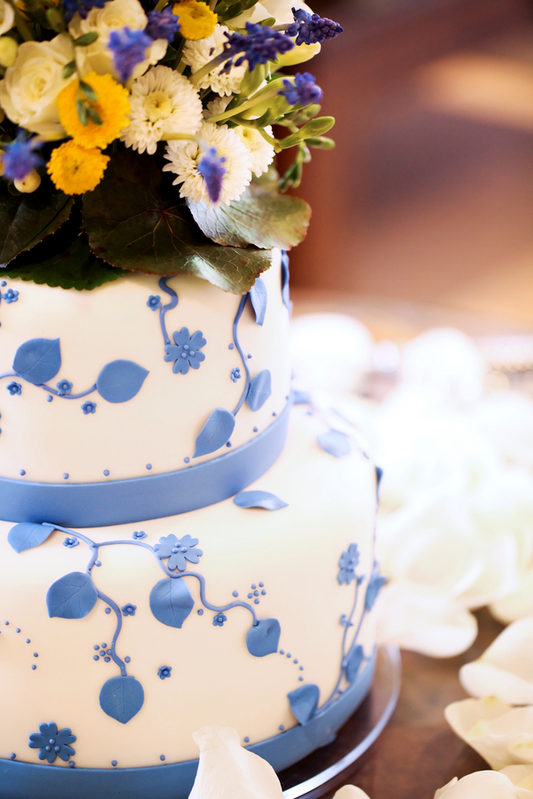  2 tier cake with cornflower blue aspen leaves - lemon poppyseed flavor inside | Pepper Nix Photography 