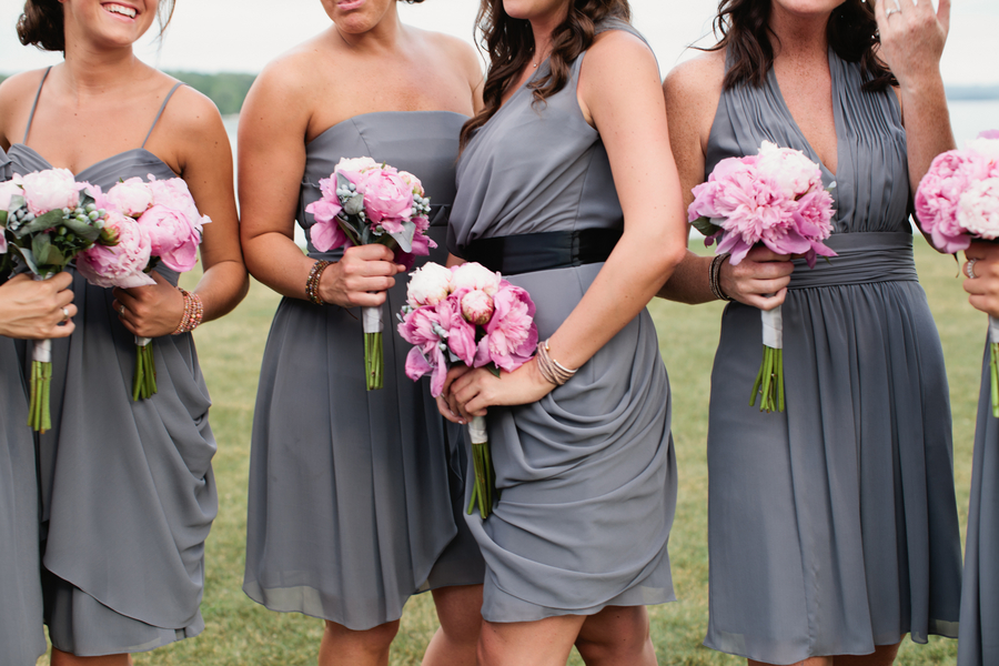  bridesmaids in grey Watters dresses of different styles to suit their individual personality | photo by Mary Dougherty Photography 