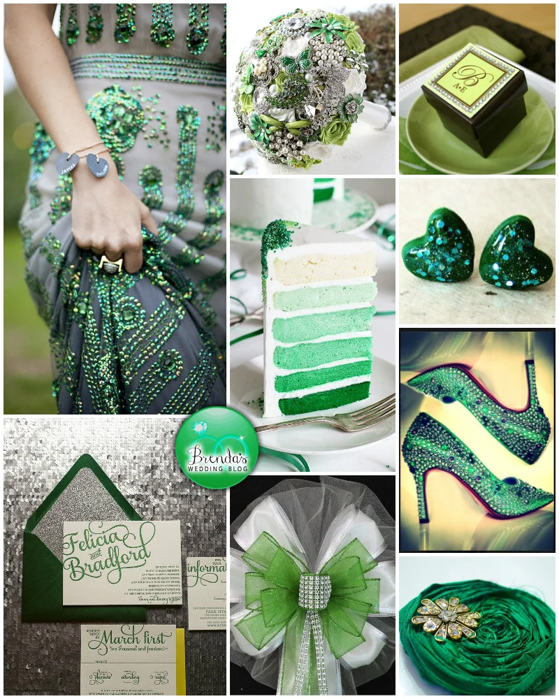 #emerald #green and #lime #wedding inspiration board | lots of glitter, sparkles and bling #brendasweddingblog