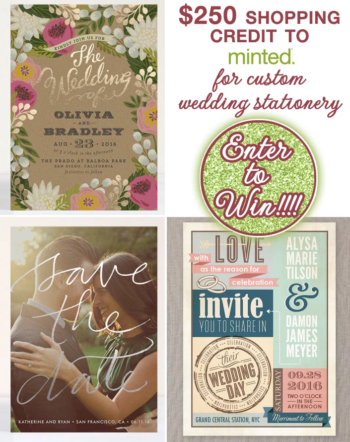 Win $250 in custom #WeddingStationery from Minted.com on #brendasweddingblog. #Giveaway ends March 31st at 11:59 pm est