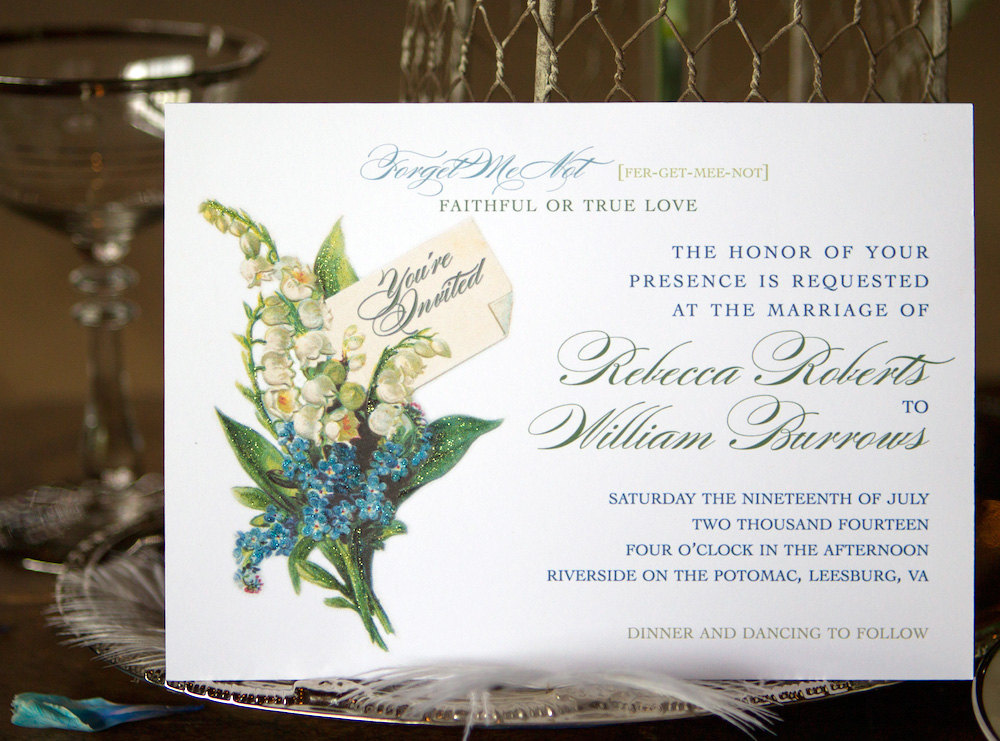 Lily of the Valley and Forget Me Not Wedding Invitation from WeddingGirl on etsy {aka the girl from Brenda's Wedding Blog}