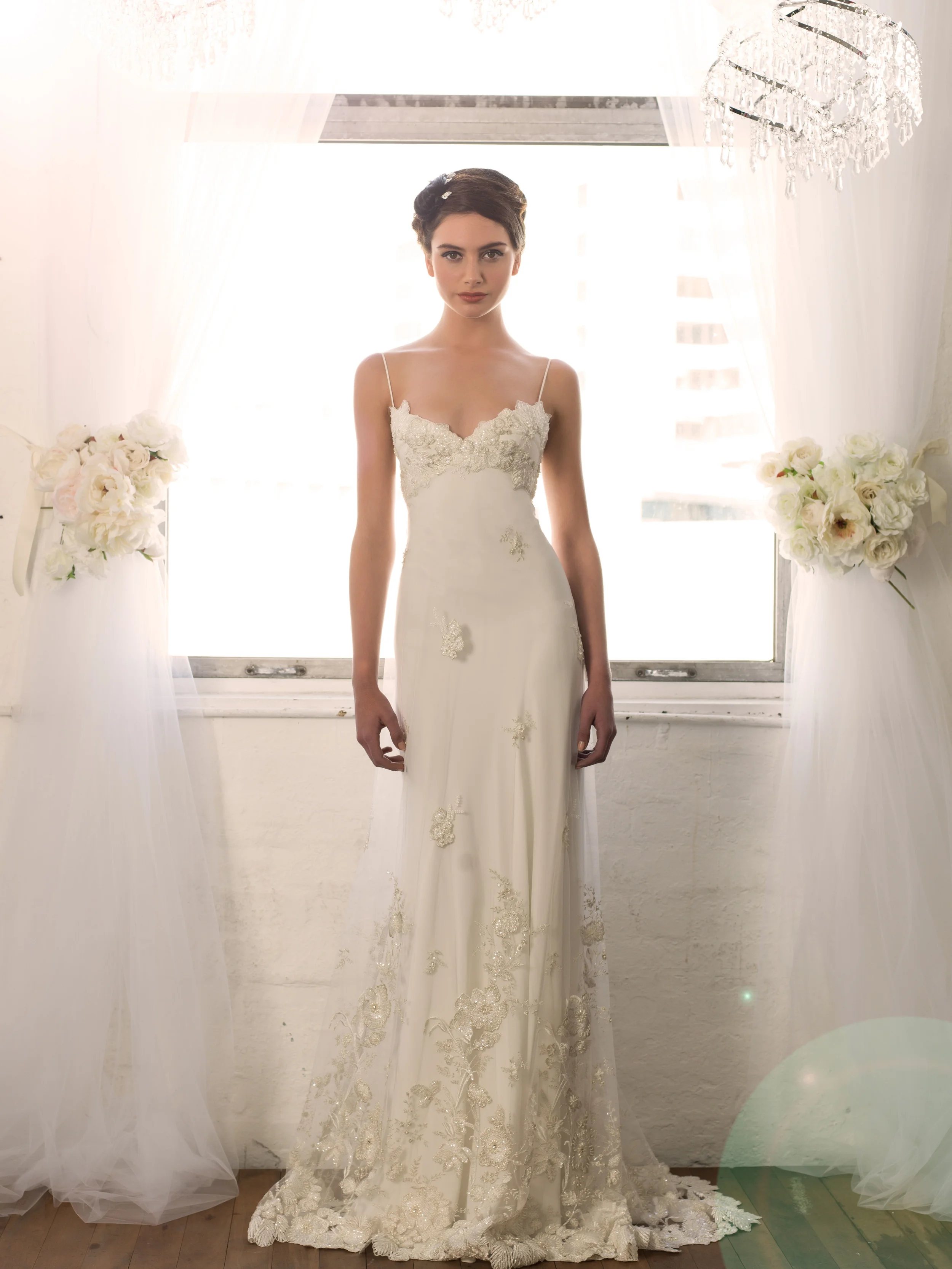 Sarah Janks Wedding Gown - Fall 2014 Collection {Daphne} : shimmering with a beaded and embroidered botanical motif, available with cap sleeves