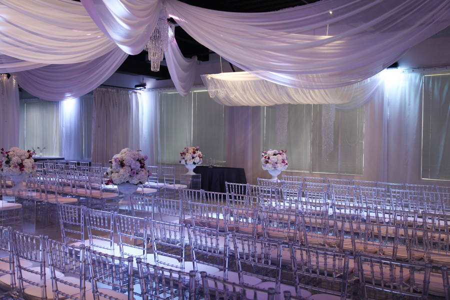  gorgeous wedding ceremony area with draped fabric from ceiling | photo by Tab McCausland Photography 