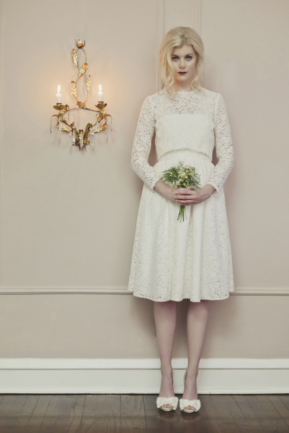 Veronica Sheaffer Chamomile Knee-length Wedding Gown with Daisy Lace Blouse