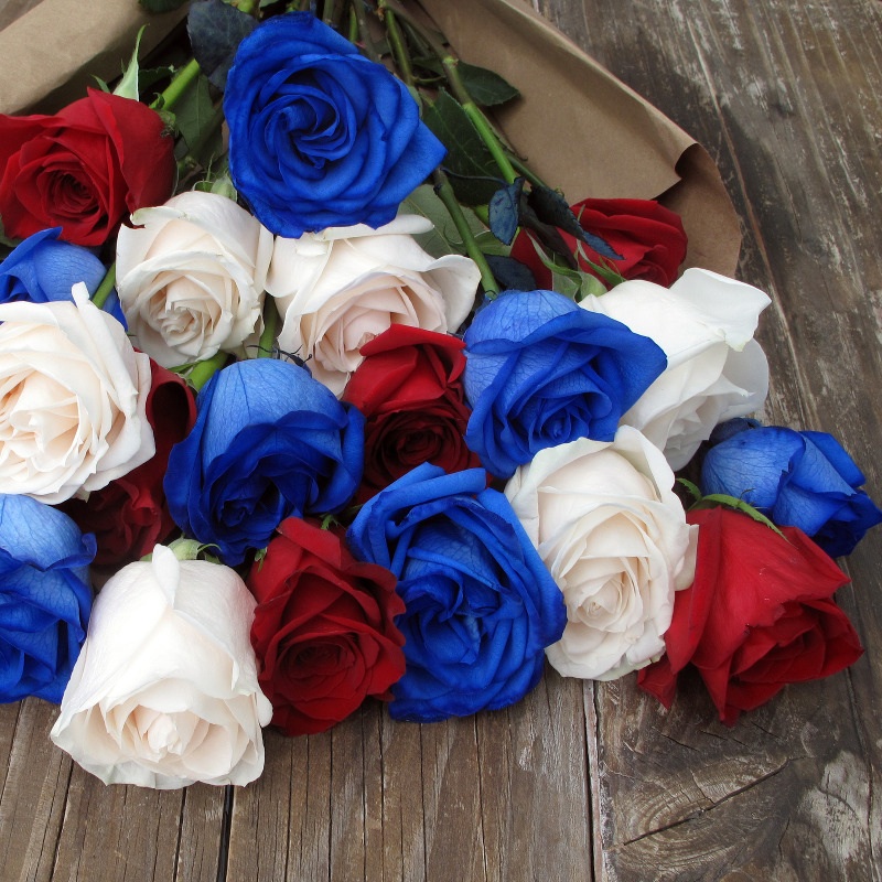 A Red, White and Blue Rose Wedding Bouquet