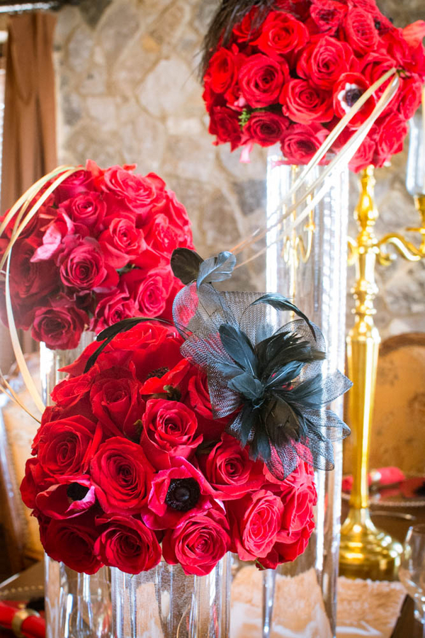  Super Pretty Red Rose Centerpieces from a 1950's era Styled Bridal Shoot | bouquet by Bluegrass Chic | photo by The Story Telling Experience 