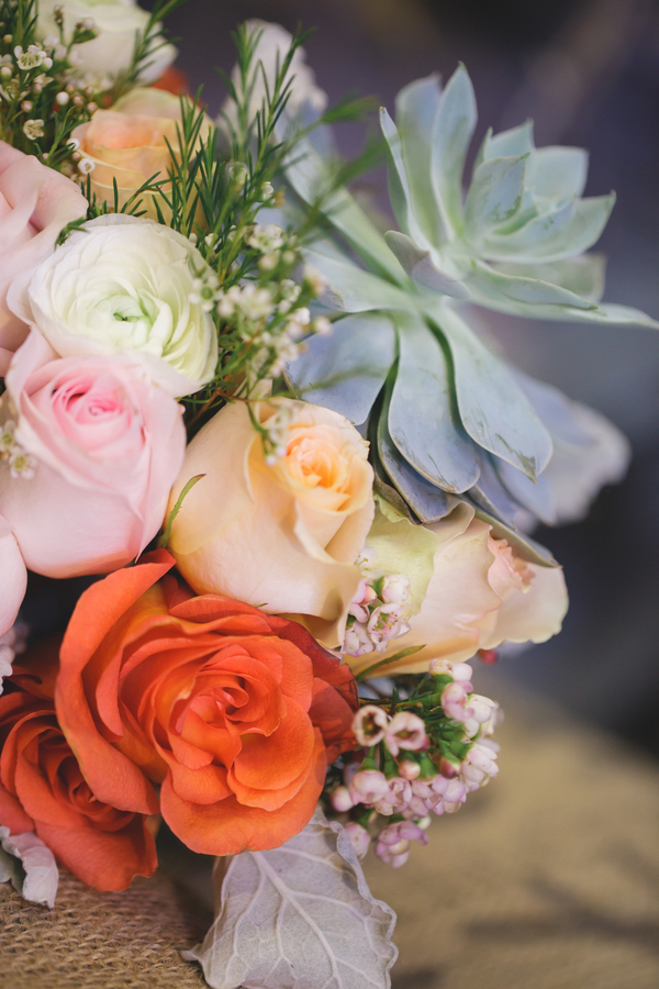  Stunning Detail of the Wedding Bouquet in grey, pink, terra cotta, and peach from Eight Tree Street | as seen on BrendasWeddingBlog.com 