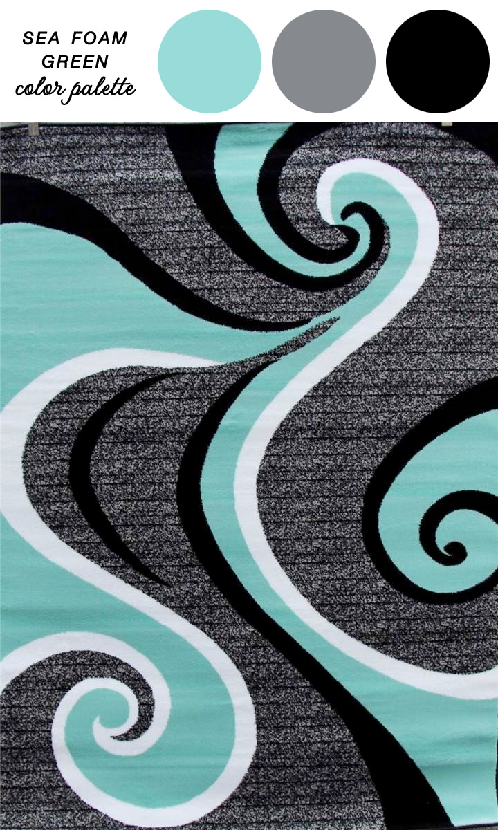  Abstract Carpet :  Sea Green, White, Gray, and Black Area Rug  