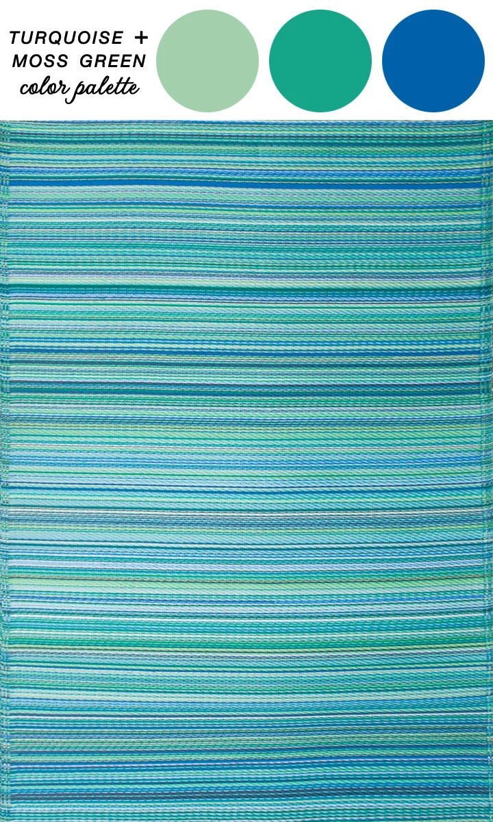 Abstract Rug : Cancun Indoor/Outdoor Rug in Turquoise and Moss Green