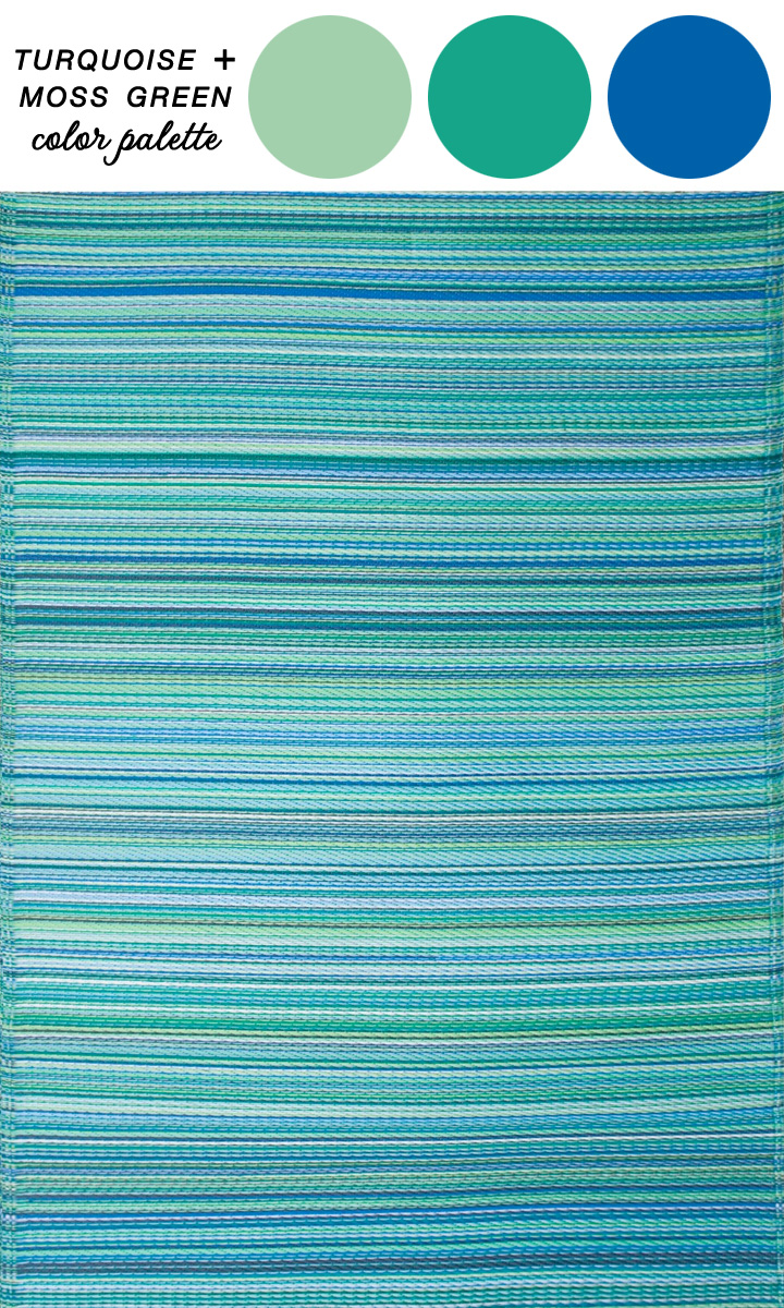  Abstract Rug :  Cancun Indoor/Outdoor Rug in Turquoise and Moss Green  