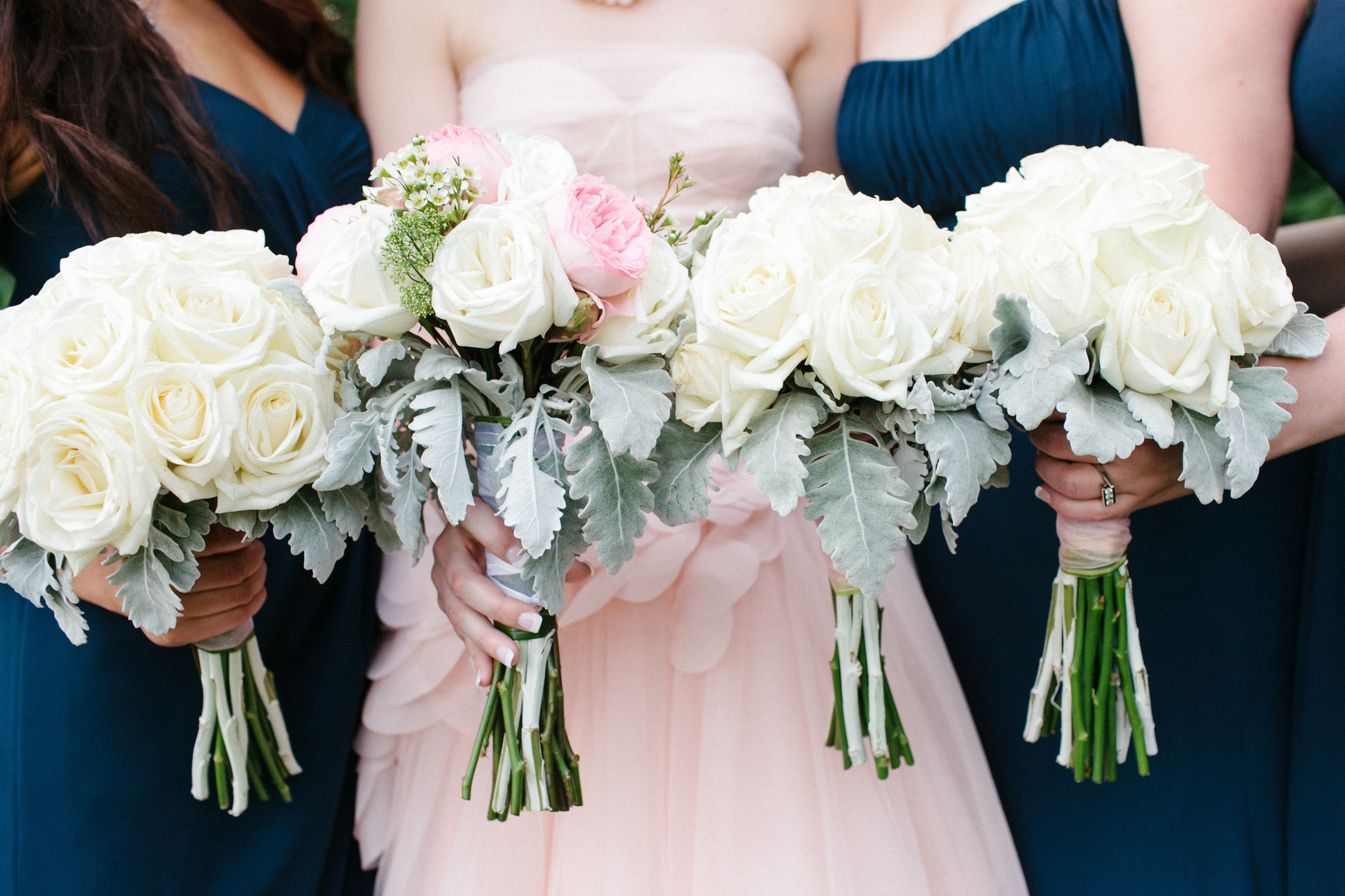  Pretty Bridesmaids and Bridal Bouquet | Pink and Navy Blue | photo by blf Studios | flowers by Norwood Florist | wedding by Madeline's Weddings 