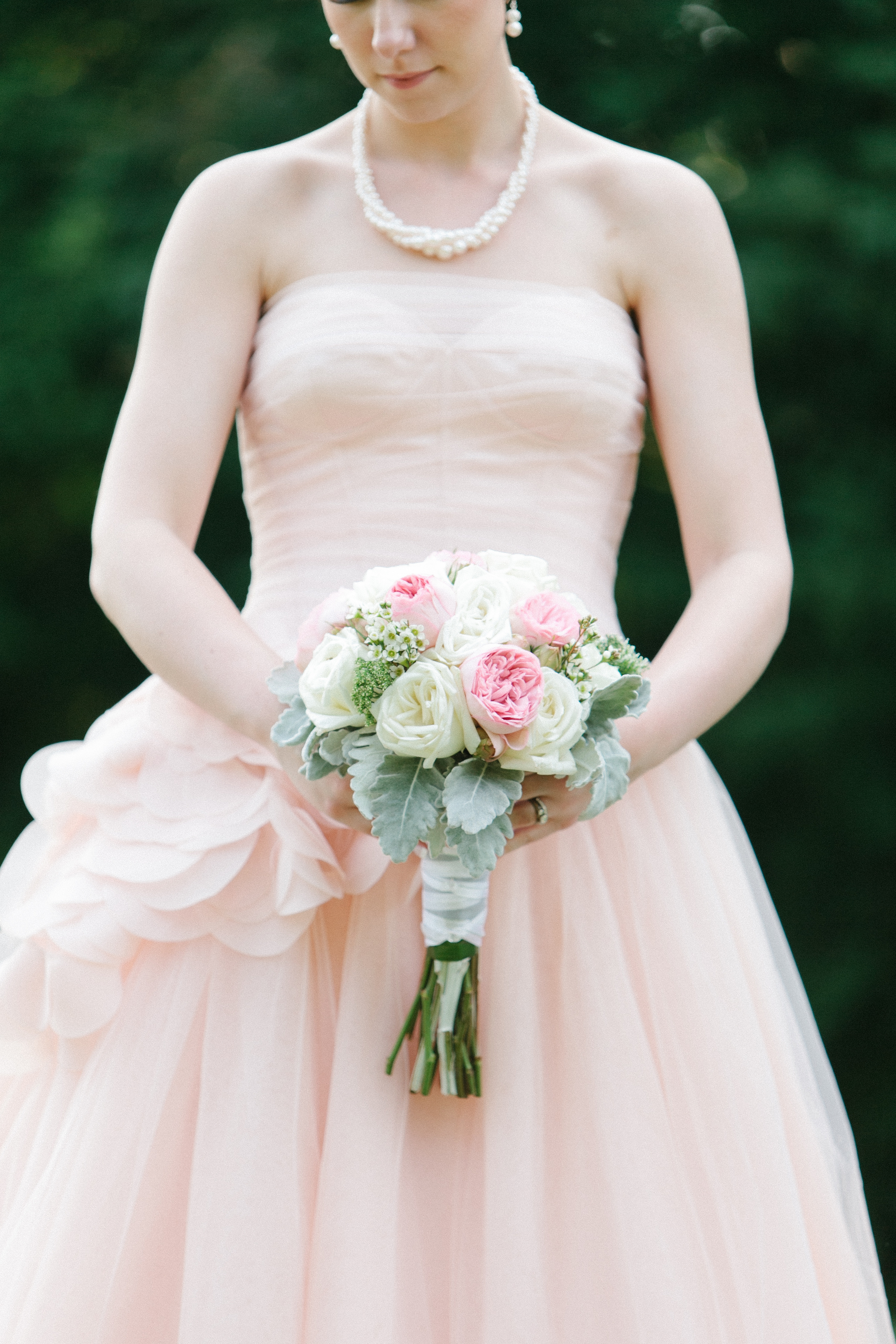  Pretty Pink and White Wedding Bouquet with Bride in Pink Vera Wang Gown | photo by blf Studios | flowers by Norwood Florist | wedding by Madeline's Weddings 