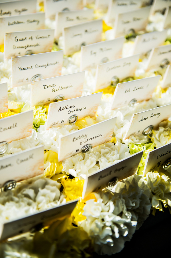  Escort Cards among the Flowers | photo by Ross Costanza Photography | as seen on www.BrendasWeddingBlog.com 