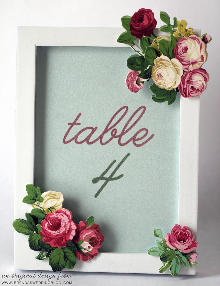  DIY Table Number Frame with Floral Stickers | an original creation from www.brendasweddingblog.com 