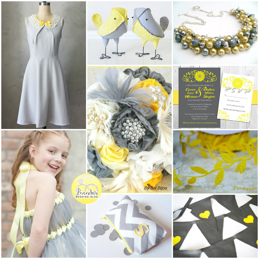 Grey and Lemon Yellow Handmade Wedding Inspiration Board | an original collage from www.brendasweddingblog.com