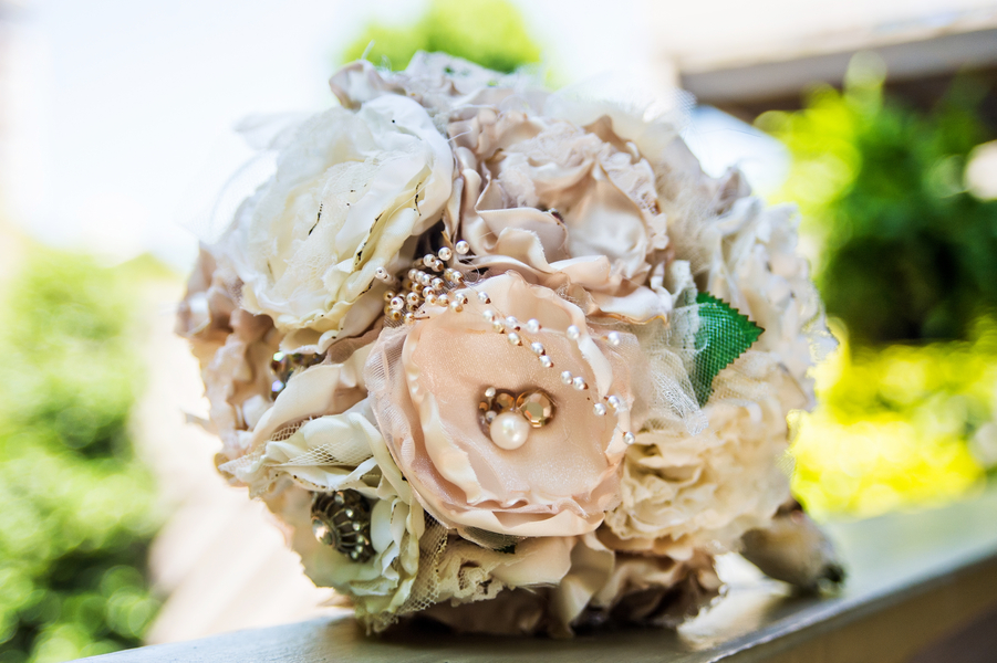  Beautiful Fabric Flower and Brooch Wedding Bouquet | photo by Ross Costanza Photography | as seen on www.brendasweddingblog.com 