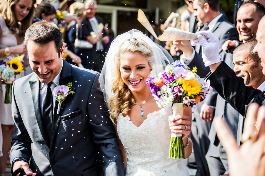  Wedding Church Exit with Rice Confetti | photo by Ross Costanza Photography | as seen on www.brendasweddingblog.com 