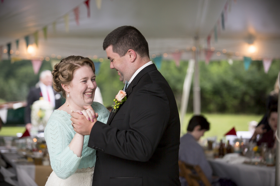  Sweet First Dance Photo with the bride in her "Something Blue" Sweater | photo by Two Sticks Studios | as seen on www.brendasweddingblog.com 