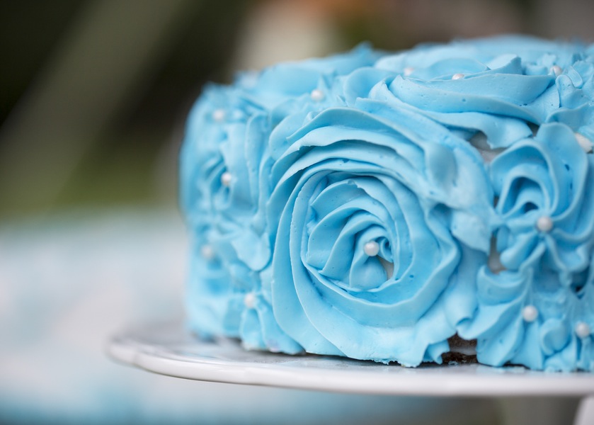  Sweet Little Blue Rosette Wedding Cake | photo by Two Sticks Studios | as seen on www.brendasweddingblog.com 
