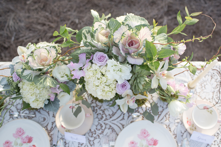  Whimsical Wedding Centerpiece with Cabbage, Roses and Hydrangeas | photo by Ashley Cook Photography | as seen on www.BrendasWeddingBlog.com 