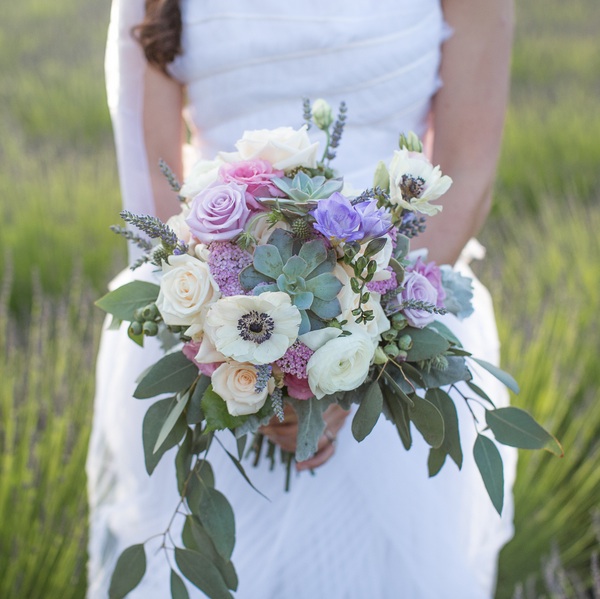  Gorgeous Wedding Bouquet with Lavender, Succulents, Anemones and Roses | photo by Ashley Cook Photography | as seen on www.BrendasWeddingBlog.com 