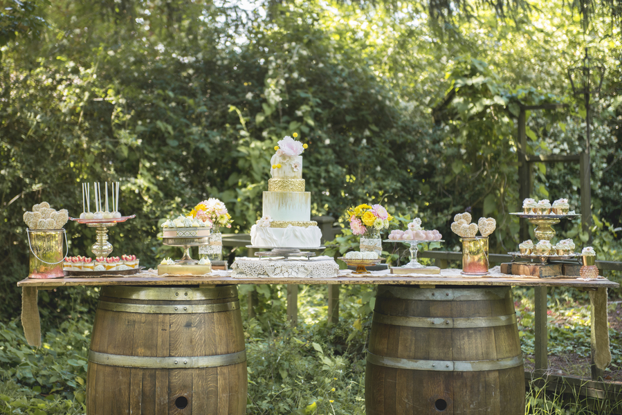  A Rustic Dessert Table  {supported by wine barrels}  / styled by&nbsp;D'Love Affair Weddings &amp; Events / photo by L'Estelle Photography / as seen on www.BrendasWeddingBlog.com 