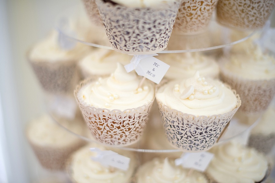  Pretty Wedding Cupcakes in Laser Cut Cupcake Wrappers | photo by Tracey Ann Photography / as seen on www.BrendasWeddingBlog.com 