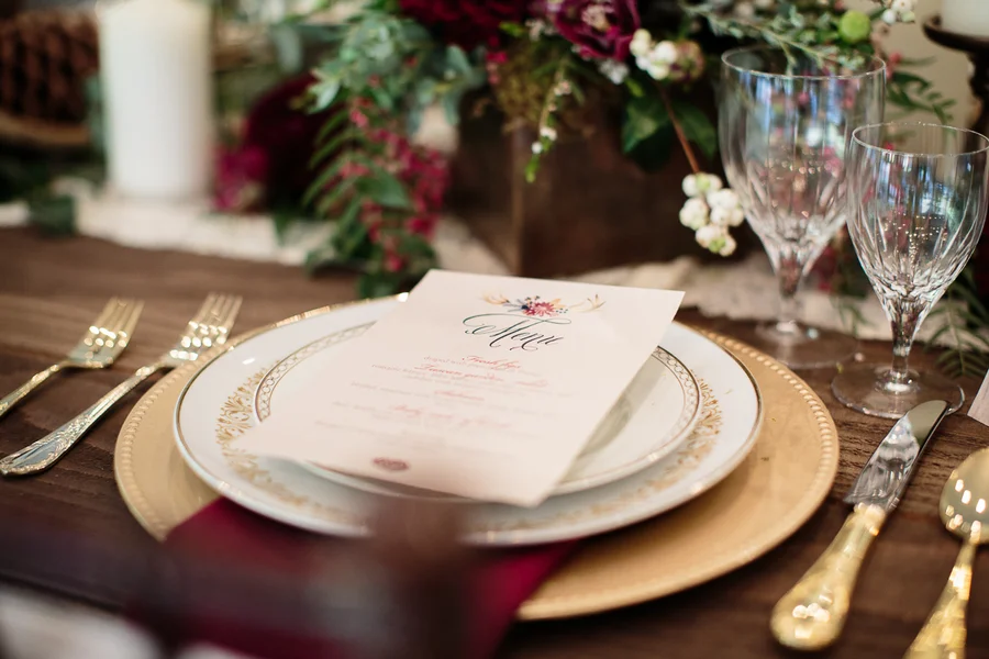 Elegant Woodsy Themed Wedding Menu / photo by Ashley Cook Photography / as seen on www.BrendasWeddingBlog.com