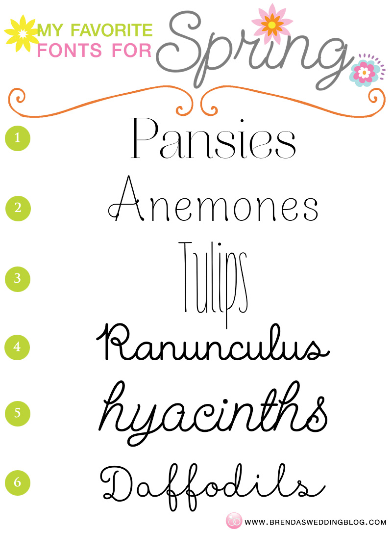My Favorite Fonts for Spring Weddings and Parties / as seen on www.BrendasWeddingBlog.com #springweddings #springinvitations