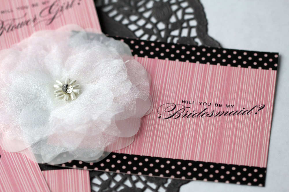  Free "Will You Be My Bridesmaid" Printable Cards Embellished with a Flower Clip from www.BrendasWeddingBlog.com 